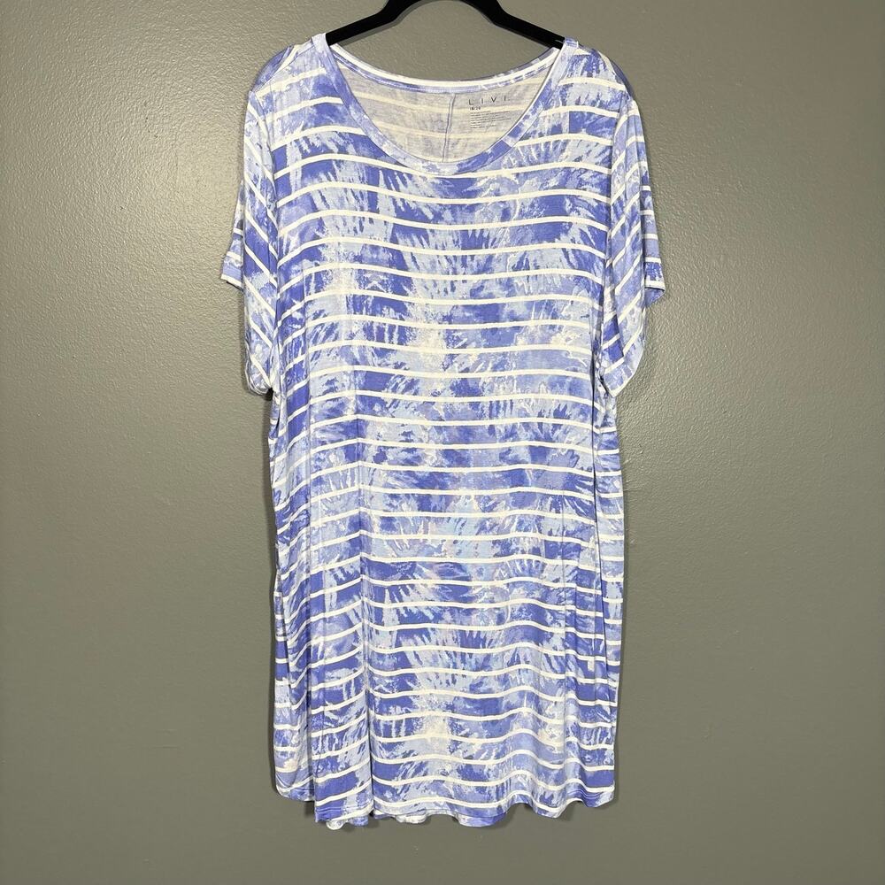 LIVI Lane Bryant Blue Tie Dye Striped Tunic Length T-Shirt - 18/20 - Womens Plus